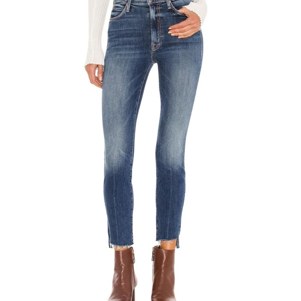 Mother Stunner Zip Ankle Step Fray Jeans, Walking On Coals, Size 24